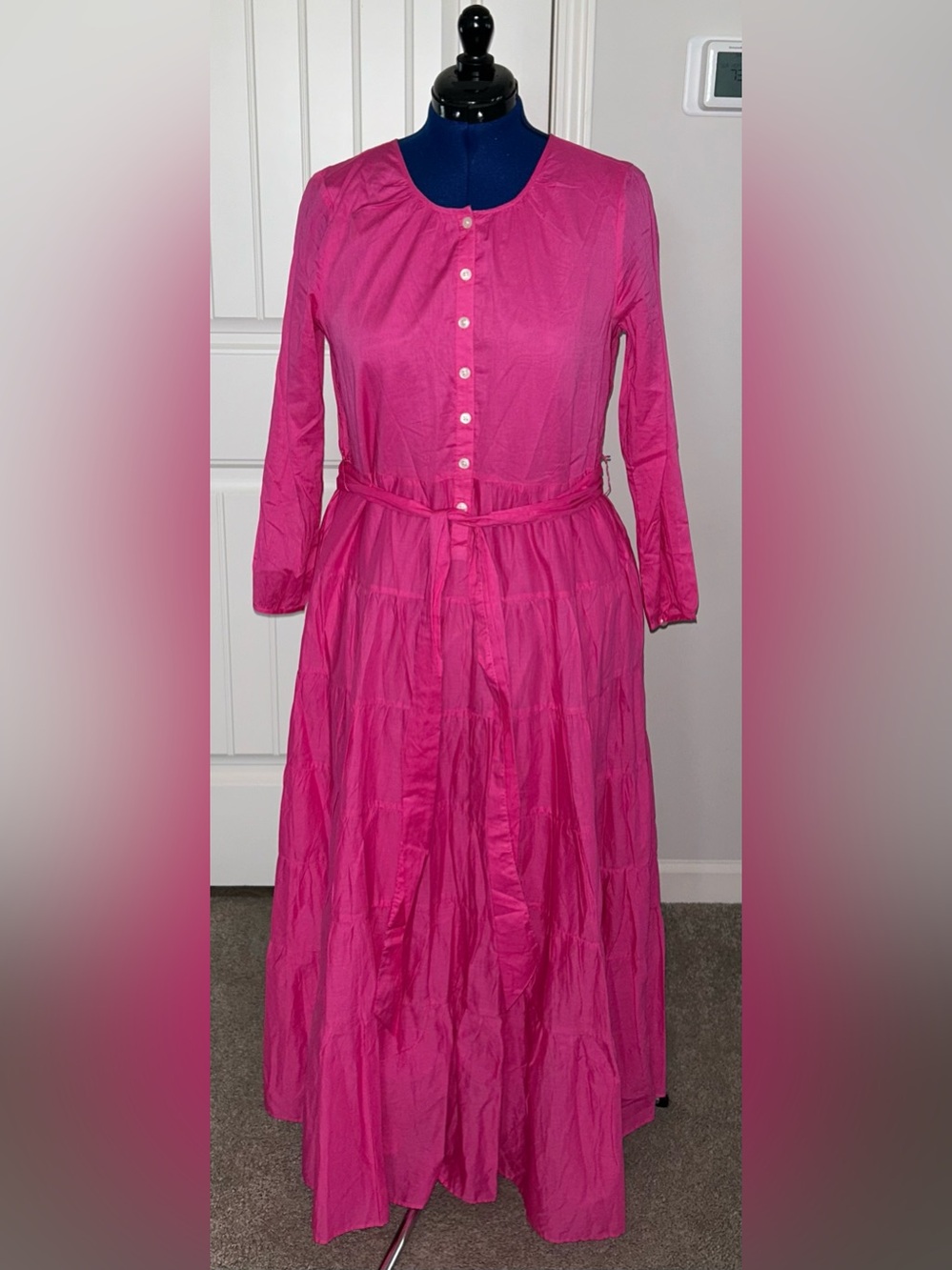NEW!!  J. Crew Fuchsia Pink Button-Front Tiered Maxi Dress with Tie Waist